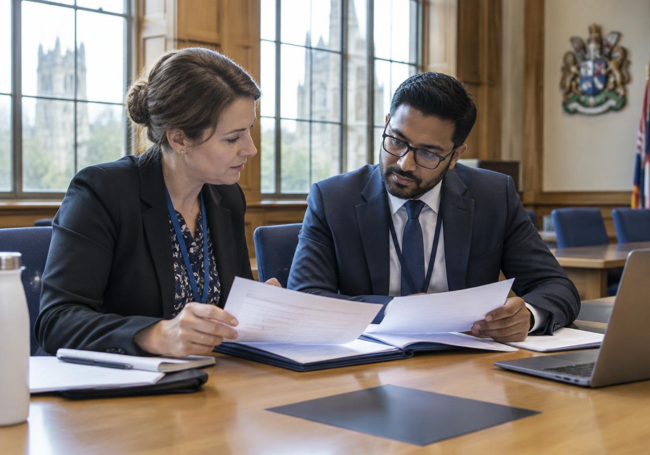 Council officer and supplier reviewing tender documents